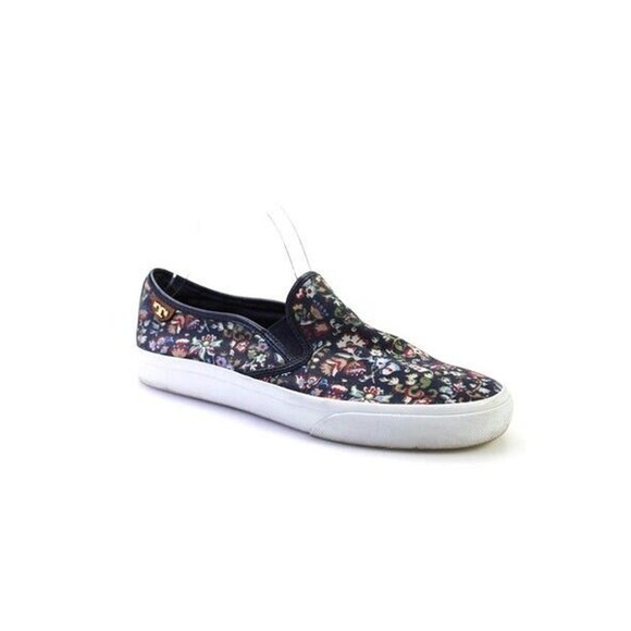 Tory Burch Navy Blue Floral Canvas Casual Sneakers Women Sz 10 - Picture 10 of 10
